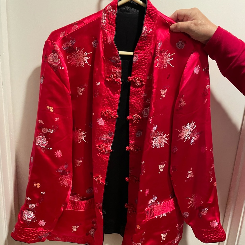 Reversible Chinese Satin Jacket - Red and Black